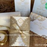 Thiệp cưới cắt laser kèm nơ