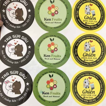 Tem decal giấy tròn dán cốc
