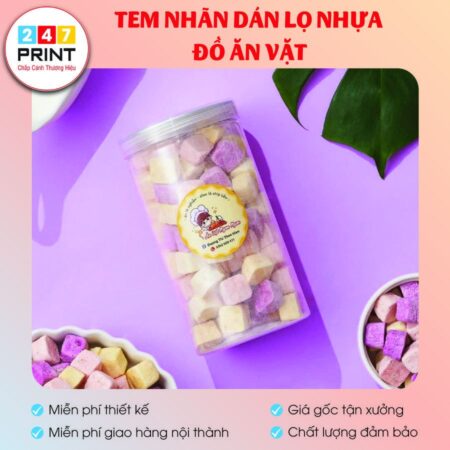 Tem dán lọ nhựa đồ ăn vặt
