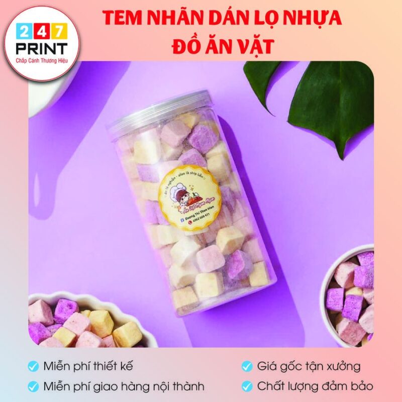 Tem dán lọ nhựa đồ ăn vặt