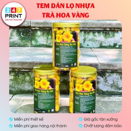 Tem dán lọ nhựa trà hoa vàng